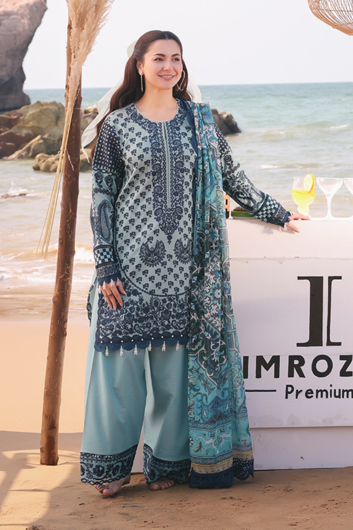 Pakistani Grey Embroidered Lawn 3-Piece Suit - Image 1