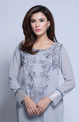 Pakistani Grey Embroidered Mesh Net Tunic (2-Piece) - Image 3
