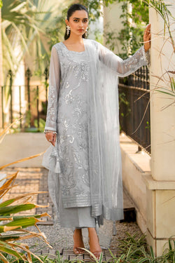 Light Grey Sequinned Net Salwar Kameez (3-Piece) - Image 1