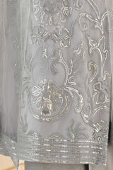 Light Grey Sequinned Net Salwar Kameez (3-Piece) - Image 8