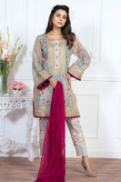 Pakistani Grey Aari & Gota Organza Salwar Kameez (3-Piece) - Image 2