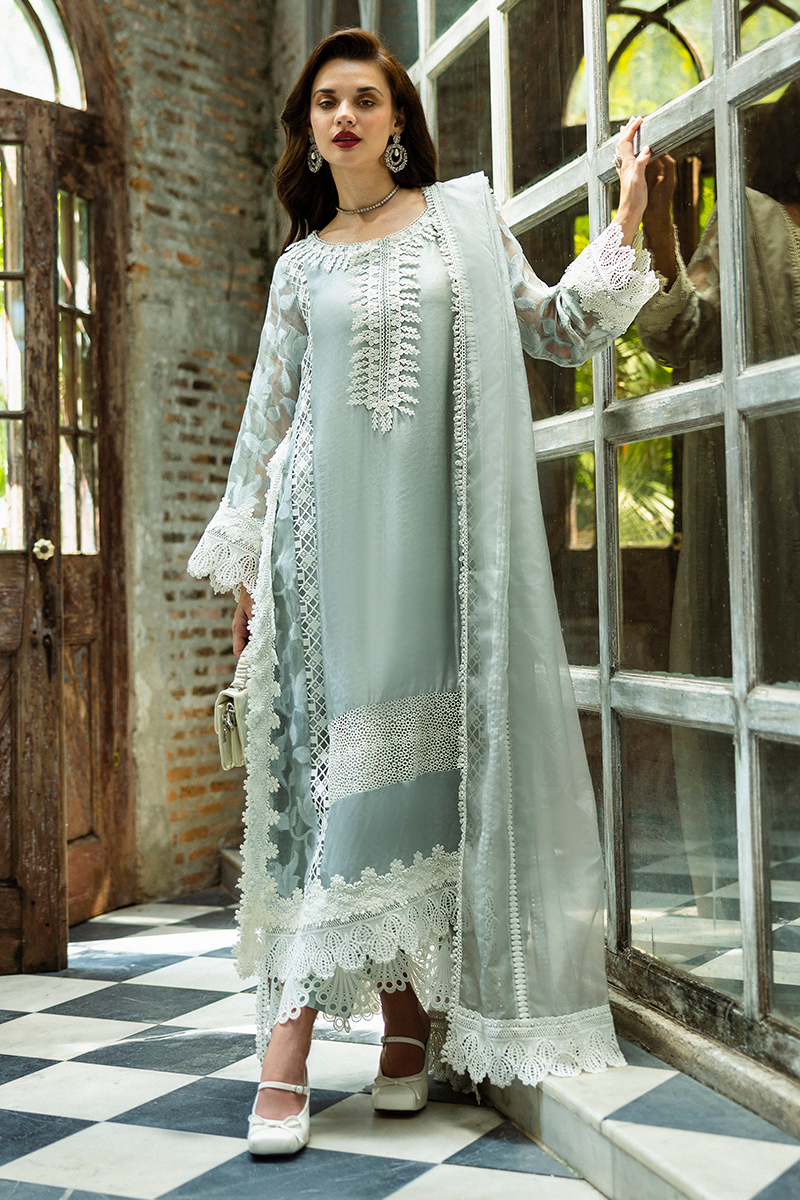 Pakistani Grey Embroidered Organza Salwar Kameez (3-Piece) - Image 1
