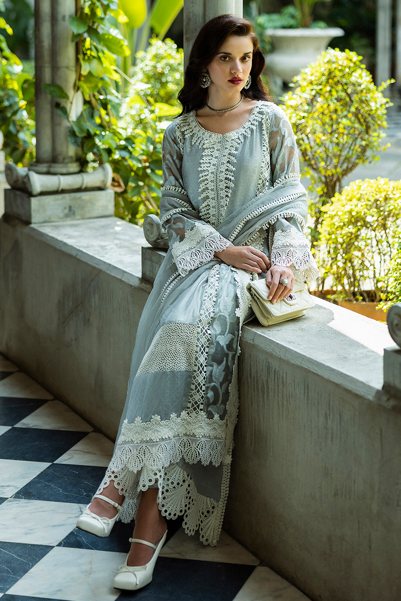 Pakistani Grey Embroidered Organza Salwar Kameez (3-Piece) - Image 10