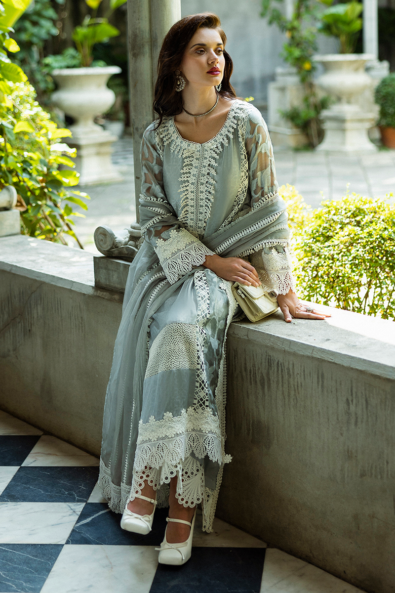 Pakistani Grey Embroidered Organza Salwar Kameez (3-Piece) - Image 12