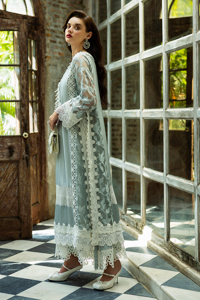 Pakistani Grey Embroidered Organza Salwar Kameez (3-Piece) - Image 4