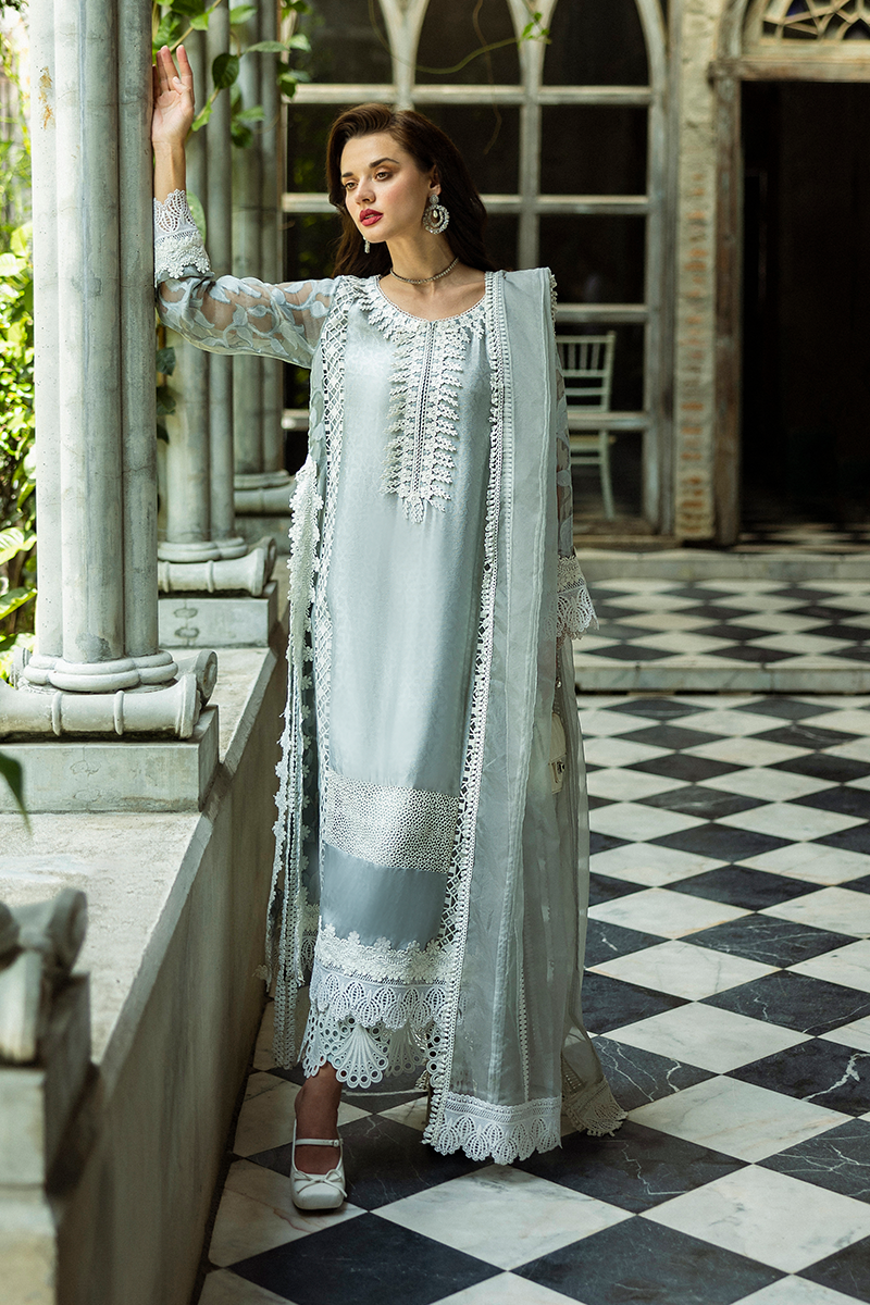 Pakistani Grey Embroidered Organza Salwar Kameez (3-Piece) - Image 5