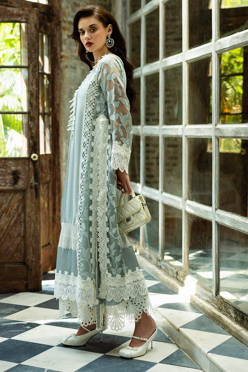 Pakistani Grey Embroidered Organza Salwar Kameez (3-Piece) - Image 8