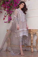 Pakistani Grey Embroidered Organza Salwar Kameez (3-Piece) - Image 2