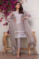 Pakistani Grey Embroidered Organza Salwar Kameez (3-Piece) - Image 7