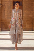 Pakistani Taupe-Grey Embroidered High-Low Silk Kameez (2-Piece) - Image 2