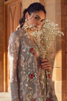 Pakistani Taupe-Grey Embroidered High-Low Silk Kameez (2-Piece) - Image 6