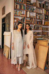 Pakistani Moonstone Grey Embroidered Raw Silk Salwar Kameez (3-Piece) - Image 6