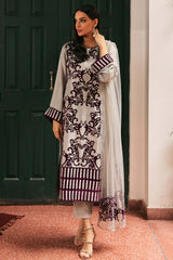 Steel Grey Velvet Appliqué Raw Silk Salwar Kameez (3-Piece) - Image 4