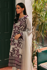 Steel Grey Velvet Appliqué Raw Silk Salwar Kameez (3-Piece) - Image 5