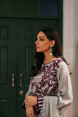 Steel Grey Velvet Appliqué Raw Silk Salwar Kameez (3-Piece) - Image 6