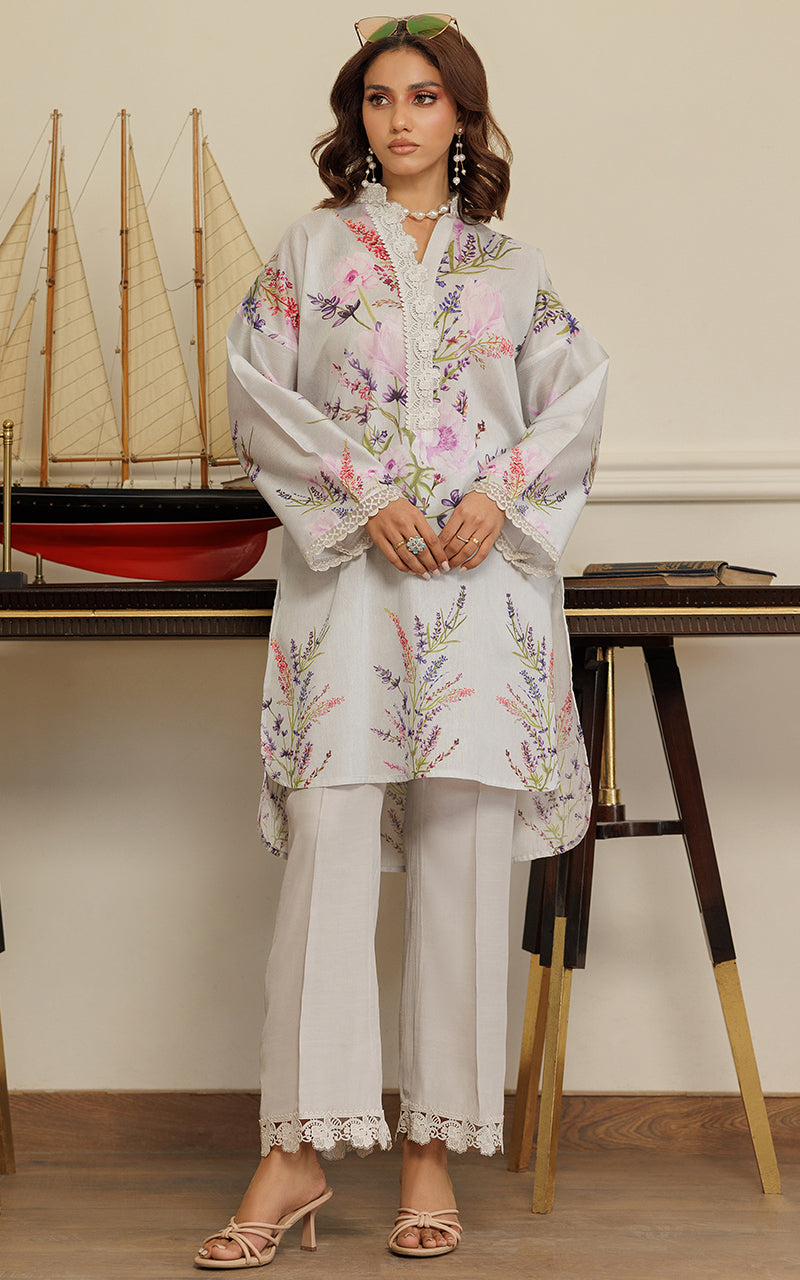 Pakistani Soft Grey Printed Silk Salwar Kameez (2-Piece) - Image 3