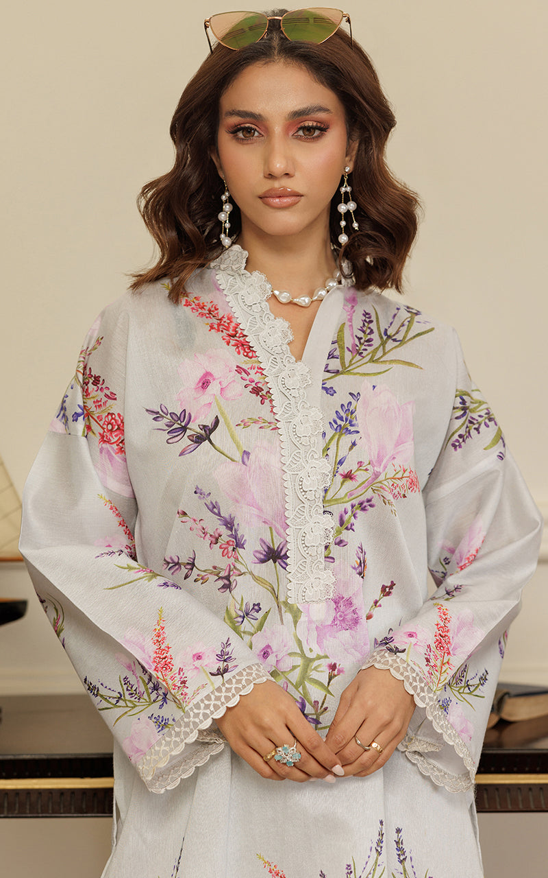 Pakistani Soft Grey Printed Silk Salwar Kameez (2-Piece) - Image 4