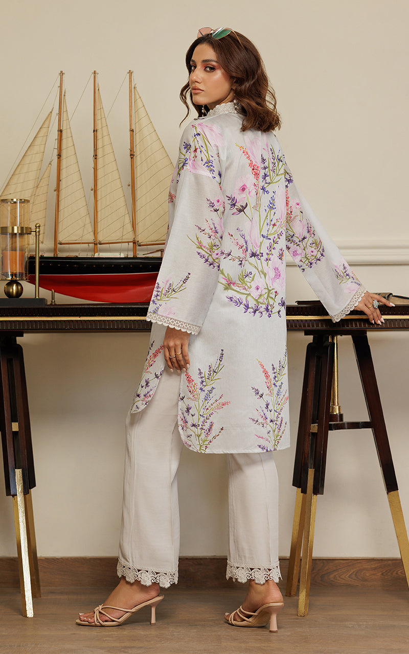 Pakistani Soft Grey Printed Silk Salwar Kameez (2-Piece) - Image 5