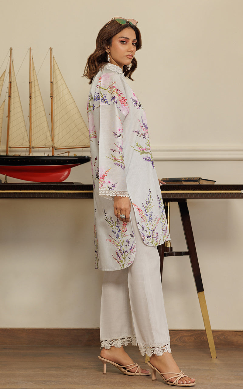 Pakistani Soft Grey Printed Silk Salwar Kameez (2-Piece) - Image 7