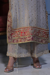 Grey Mukesh Embroidered Silk Culottes (1-Pc) - Image 2