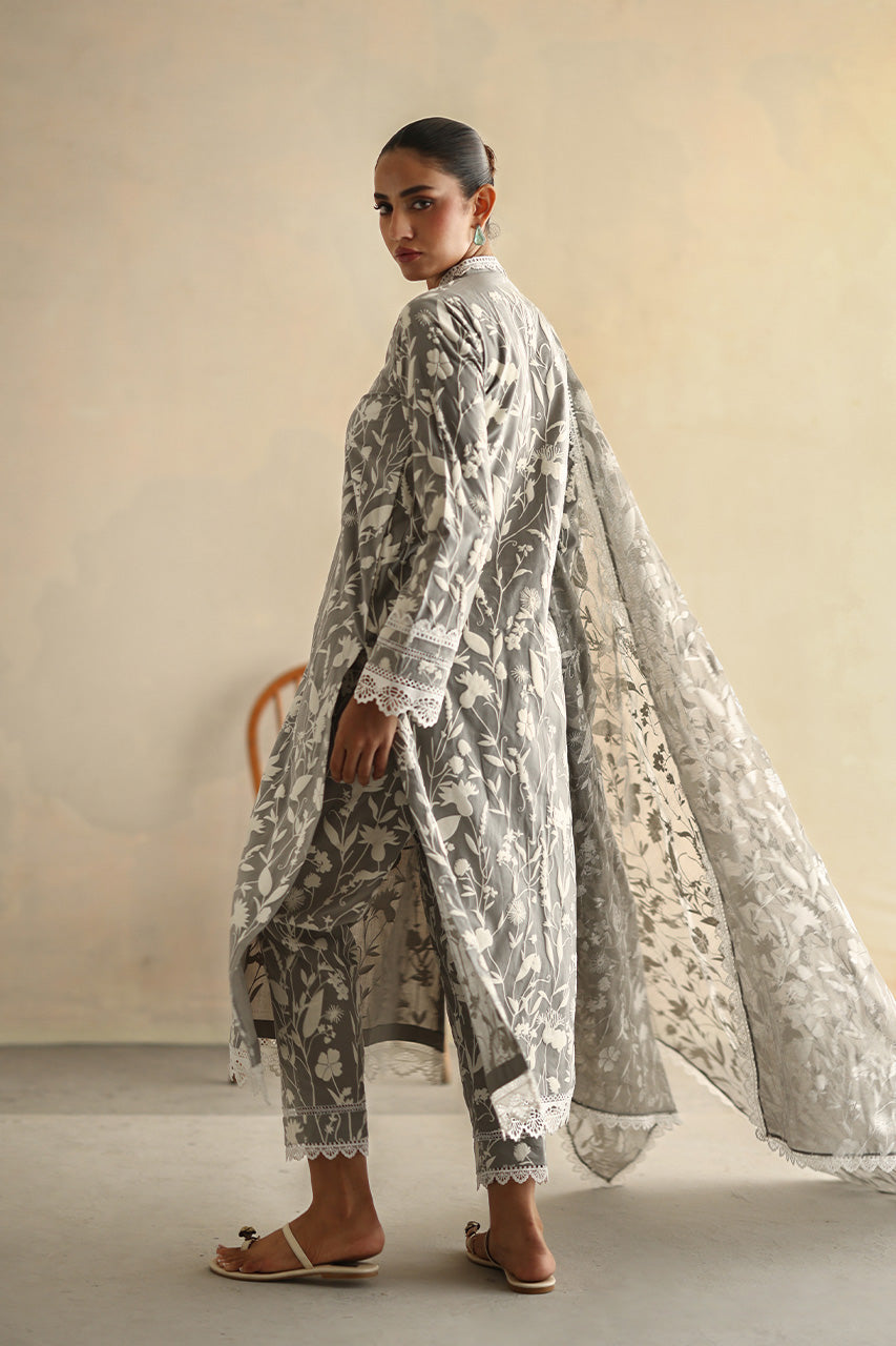 Pakistani Grey Screen-Printed Soft Voile Cotton Salwar Kameez (3-Piece) - Image 6