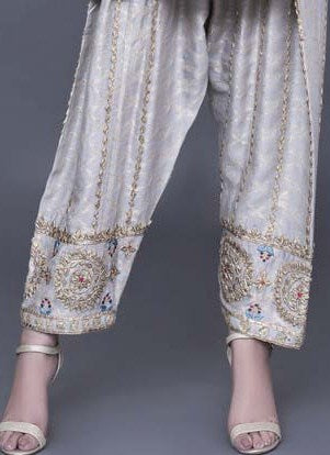 Grey Gota Embroidered Cotton Net Shalwar (1-Pc) - Image 1