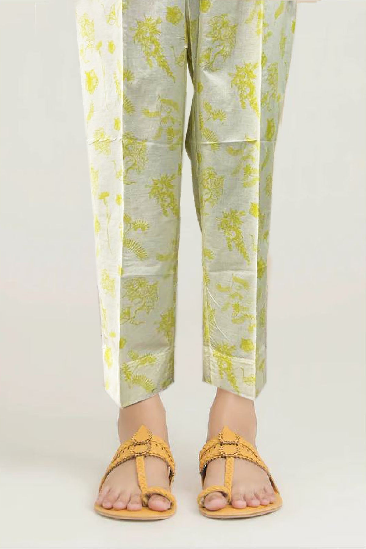 Light Grey Yellow Digital Printed Cotton Trouser (1-Pc) - Image 1