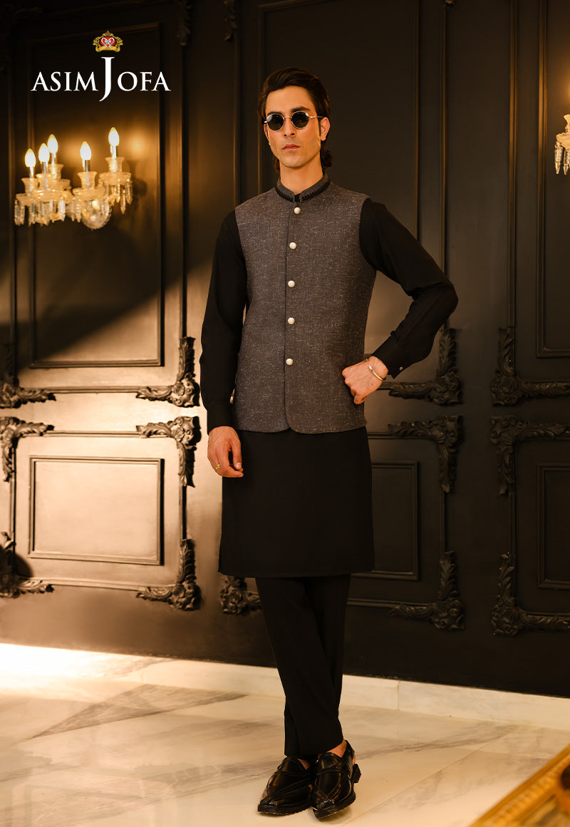 Dark Grey Tonal Detailed Blended Waistcoat (1-Pc) - Image 1