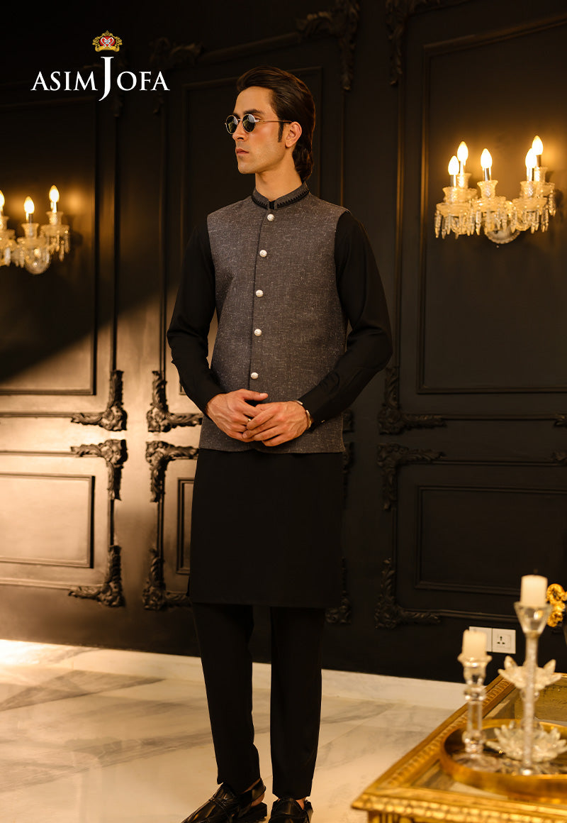 Dark Grey Tonal Detailed Blended Waistcoat (1-Pc) - Image 3