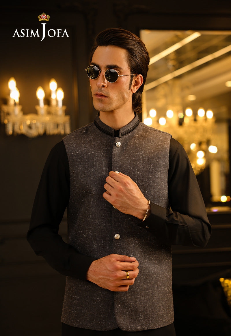 Dark Grey Tonal Detailed Blended Waistcoat (1-Pc) - Image 4