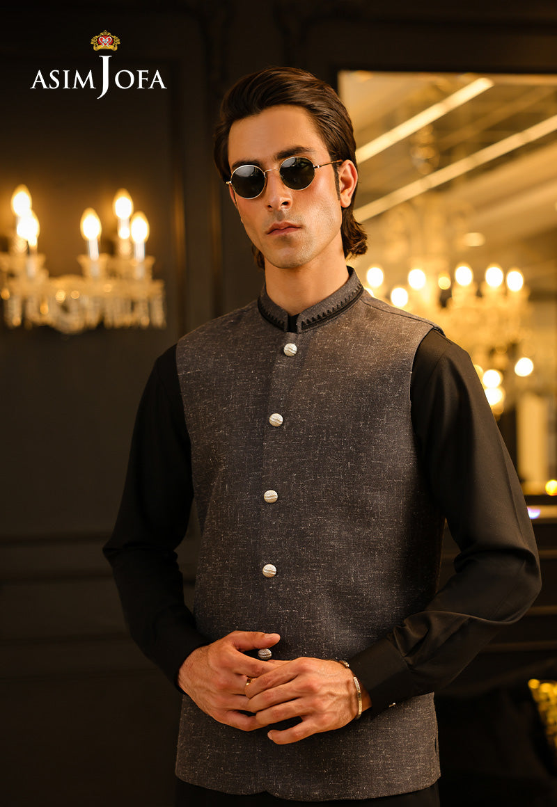 Dark Grey Tonal Detailed Blended Waistcoat (1-Pc) - Image 5