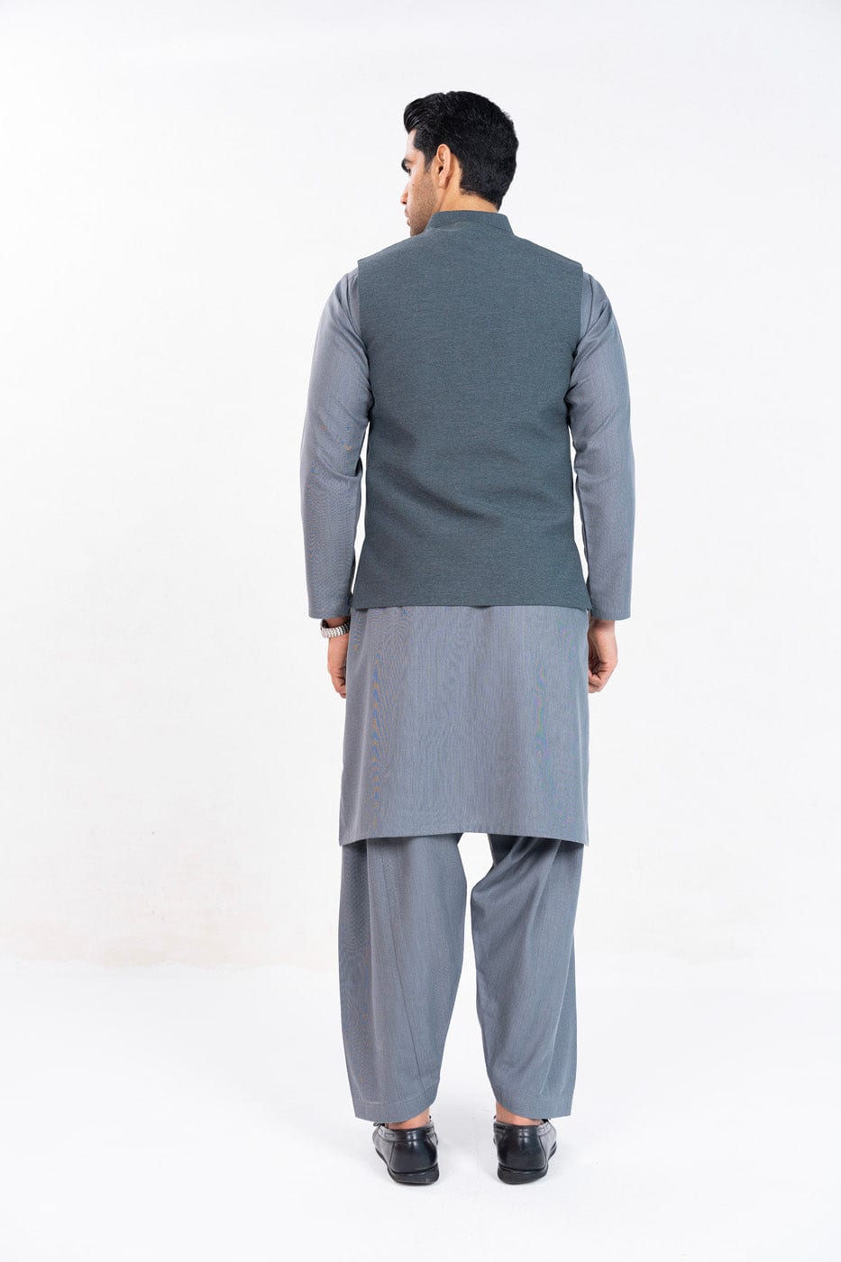 Grey Blended Fabric Waistcoat Kurta Set (2-Piece) - Image 4