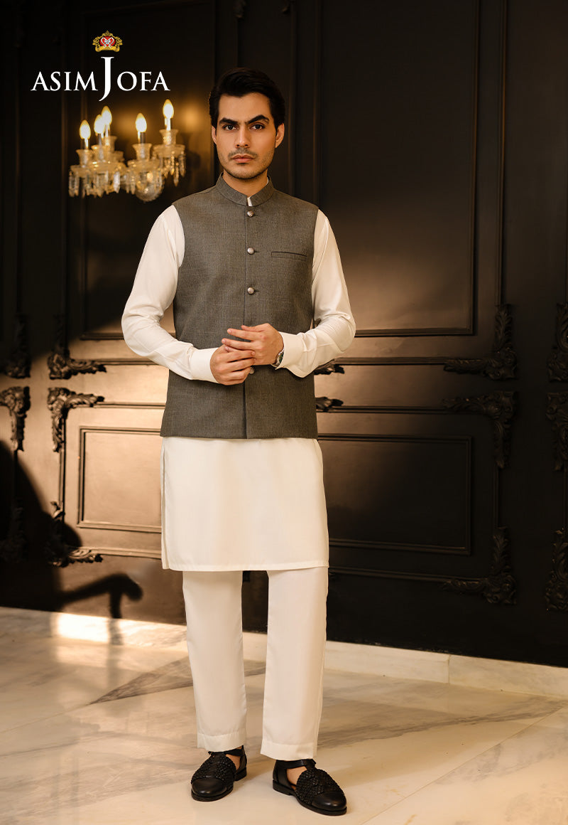 Grey Blended Fabric Waistcoat Kurta (2-Piece) - Image 2