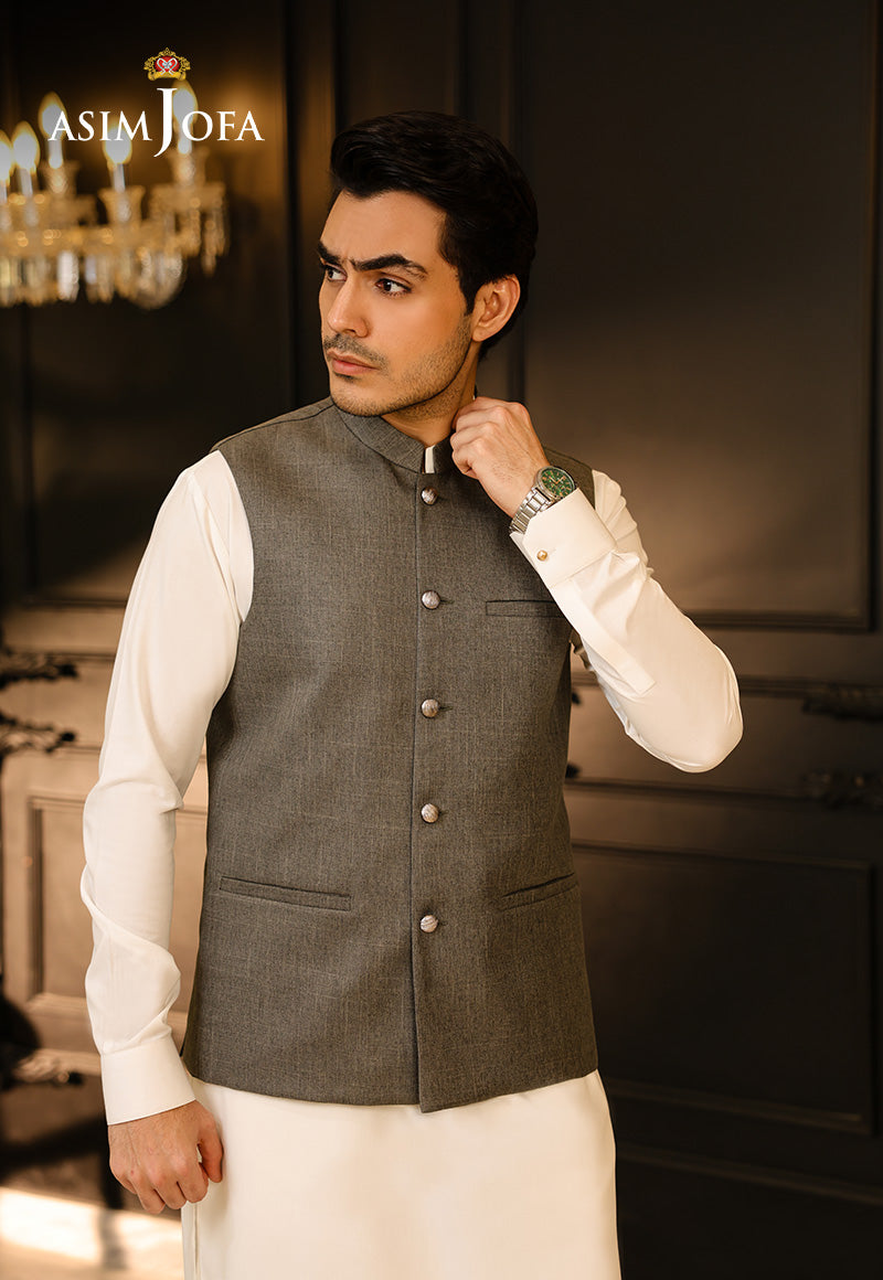 Grey Blended Fabric Waistcoat Kurta (2-Piece) - Image 4