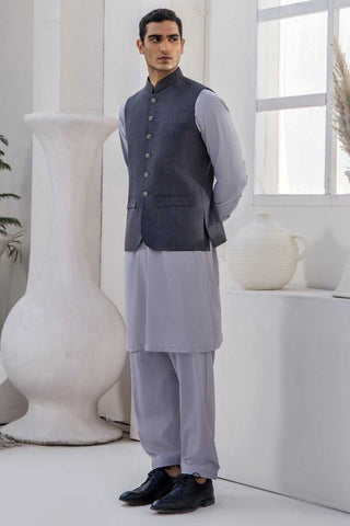 Aqua Grey Waistcoat Kurta Shalwar (3-Piece) - Image 3