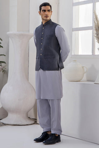 Aqua Grey Waistcoat Kurta Shalwar (3-Piece) - Image 6