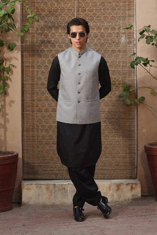 Grey Chamric Waistcoat with Embossed Buttons (3-Piece) - Image 2