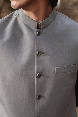 Grey Chamric Waistcoat with Embossed Buttons (3-Piece) - Image 3