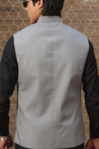 Grey Chamric Waistcoat with Embossed Buttons (3-Piece) - Image 4