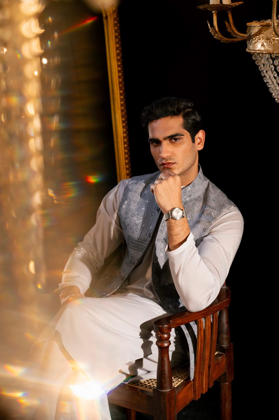 Grey Woven Cotton Jacquard Waistcoat (3-Piece) - Image 5