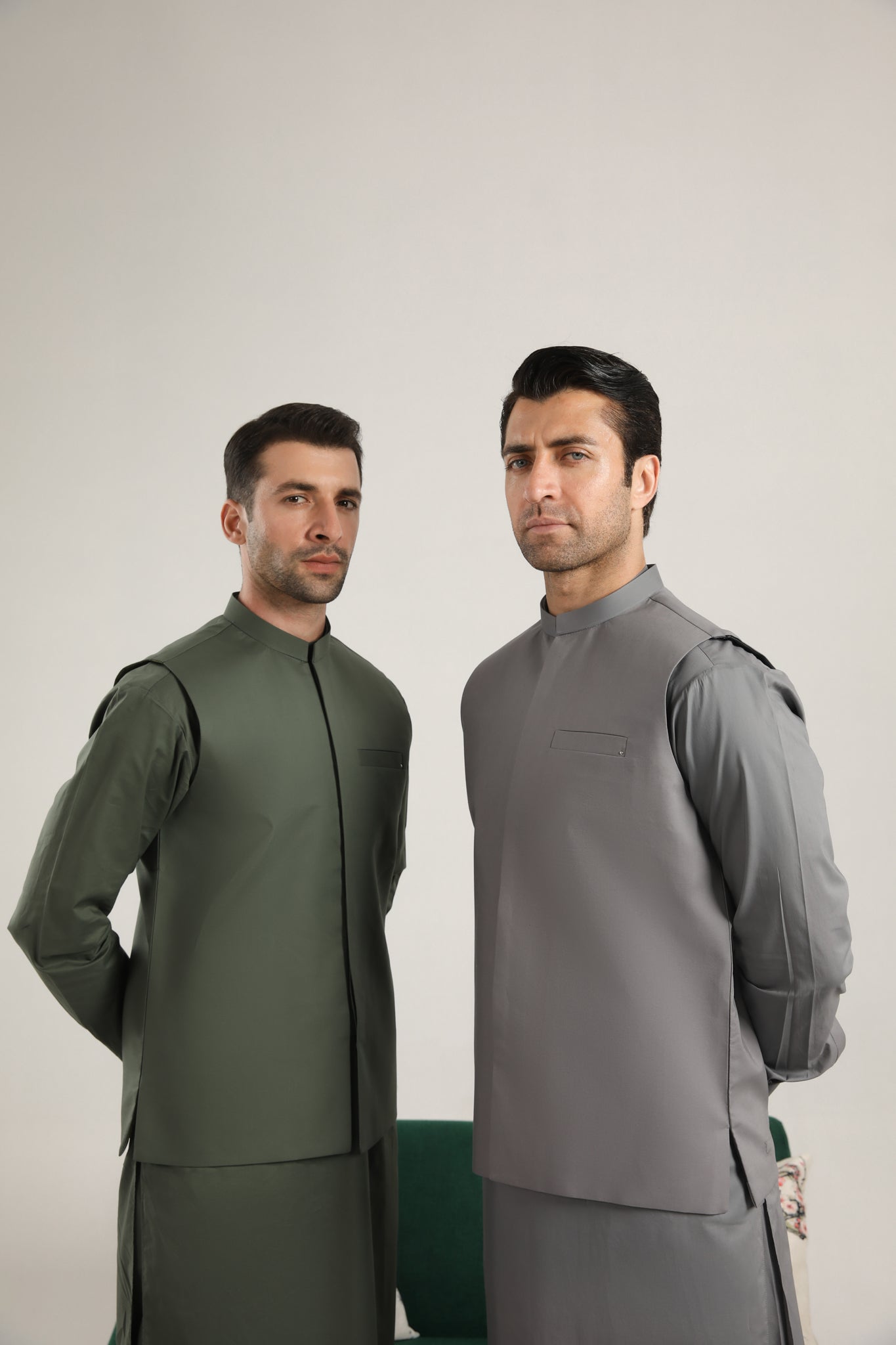 Light Grey Cotton Waistcoat Kurta Set (3-Piece) - Image 5