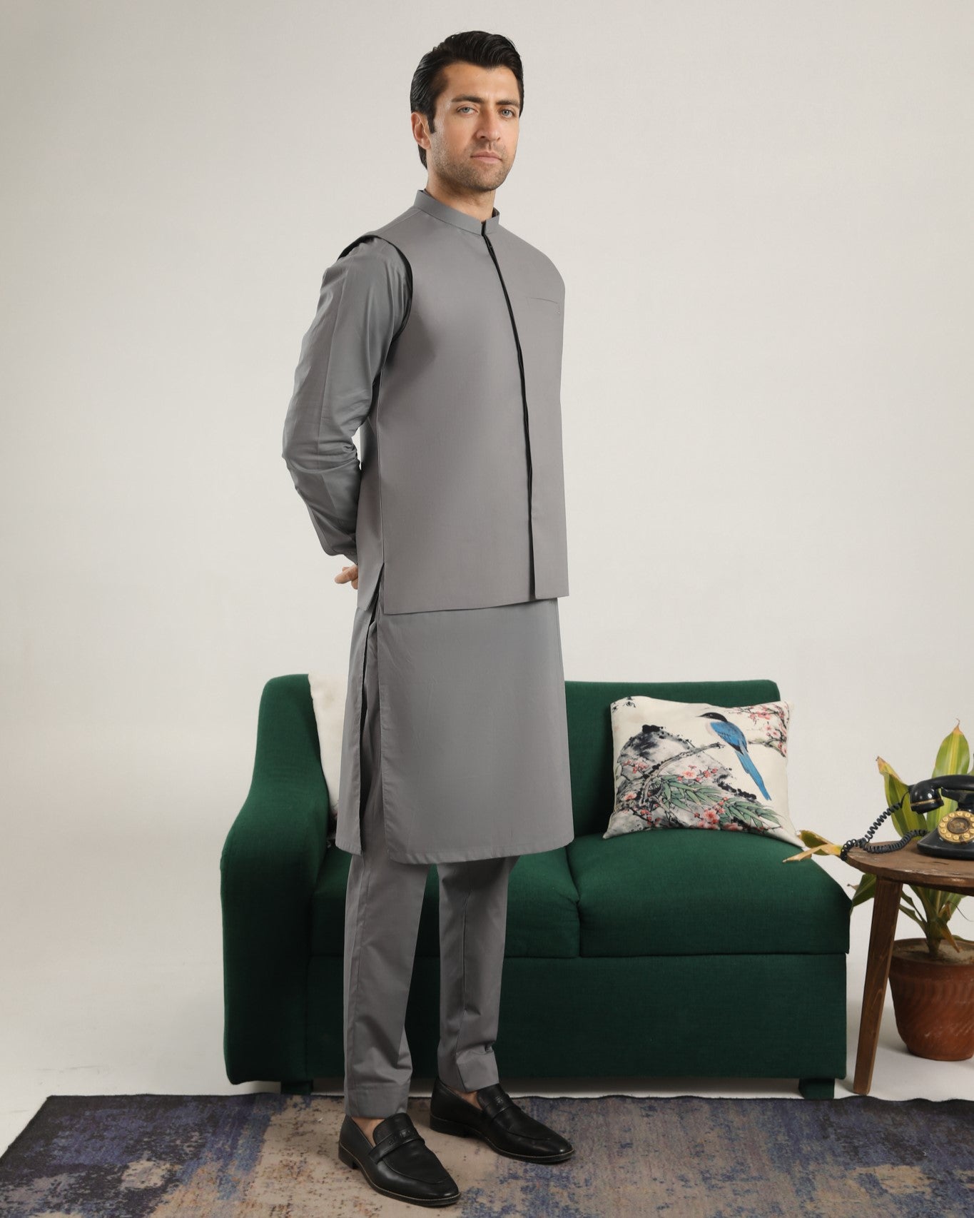 Light Grey Cotton Waistcoat Kurta Set (3-Piece) - Image 2