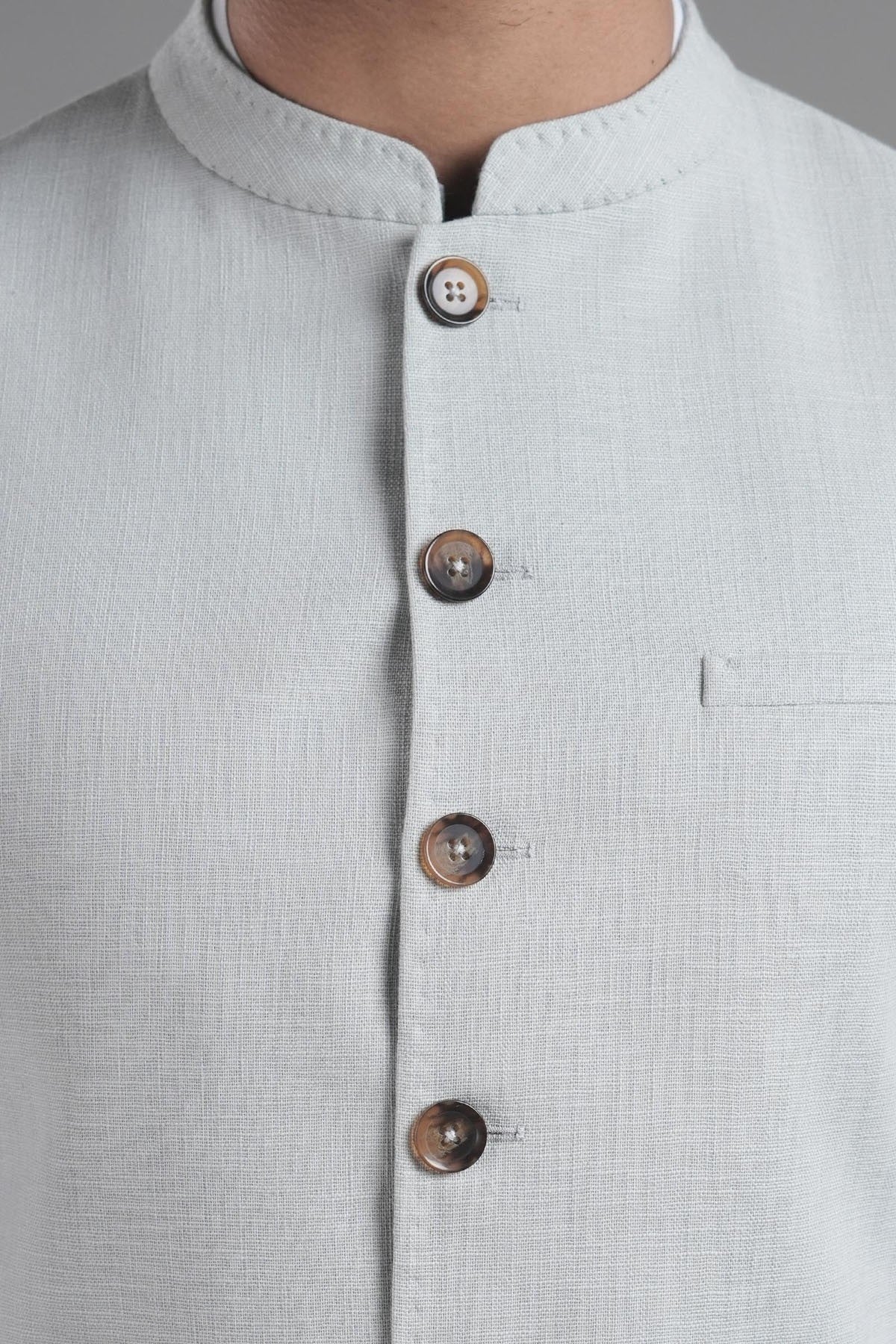 Grey Premium Cotton Waistcoat Kurta Set (3-Piece) - Image 1