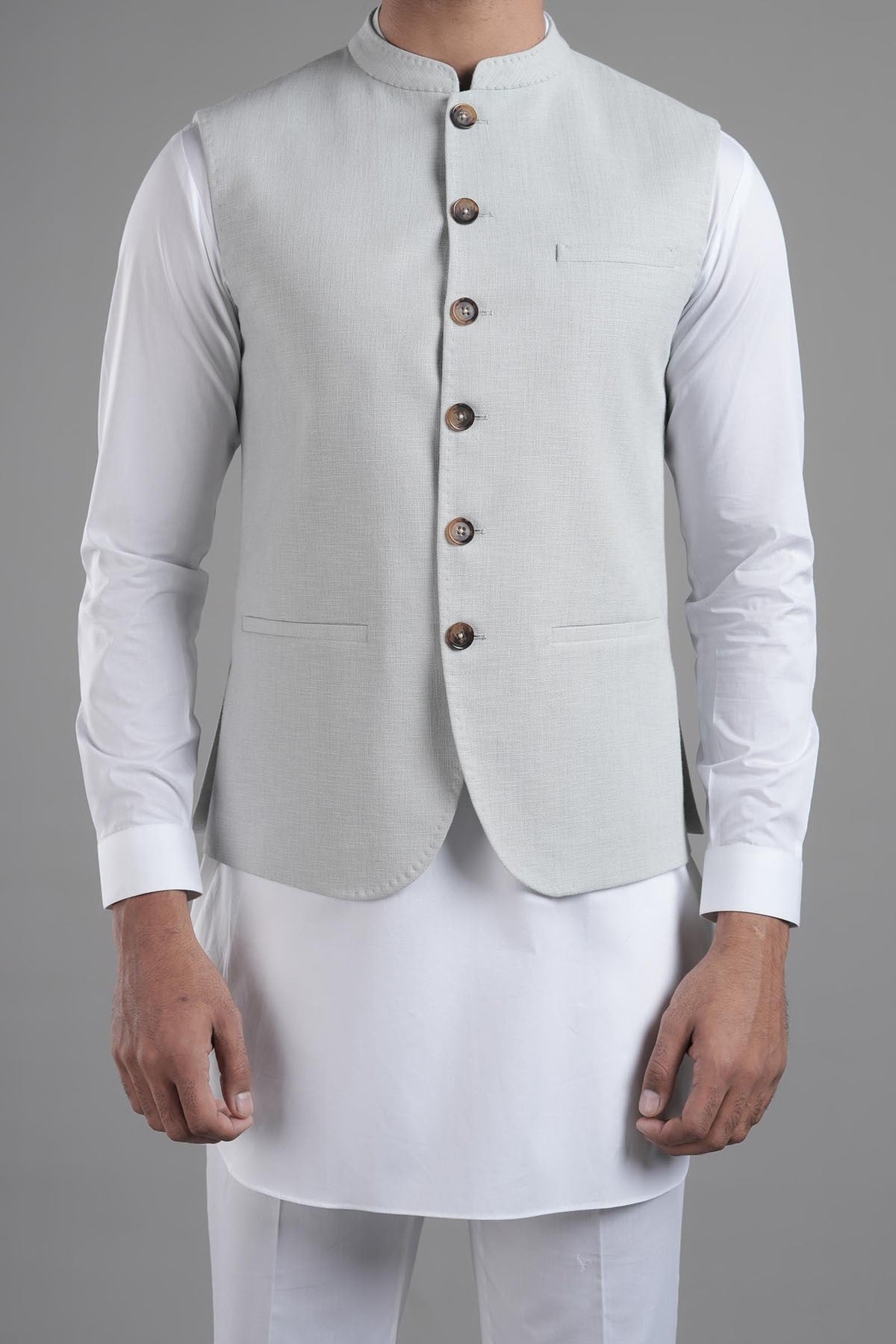 Grey Premium Cotton Waistcoat Kurta Set (3-Piece) - Image 2