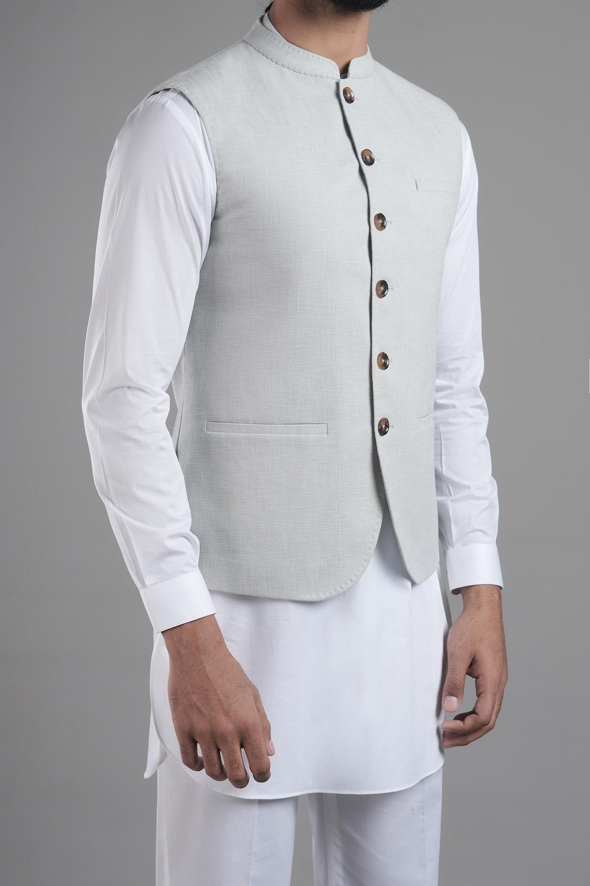 Grey Premium Cotton Waistcoat Kurta Set (3-Piece) - Image 3