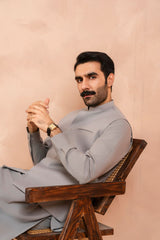 Steel Grey Luxury Cotton Waistcoat Kurta Set (3-Piece) - Image 2
