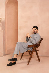 Steel Grey Luxury Cotton Waistcoat Kurta Set (3-Piece) - Image 4