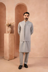 Steel Grey Luxury Cotton Waistcoat Kurta Set (3-Piece) - Image 5