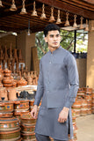 Grey Solid Poly-Viscose Waistcoat Kurta Set (3-Piece) - Image 2