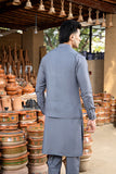 Grey Solid Poly-Viscose Waistcoat Kurta Set (3-Piece) - Image 4